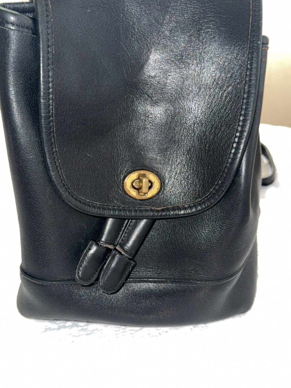 Coach Black Leather Mini Backpack with Gold Turn-Lock